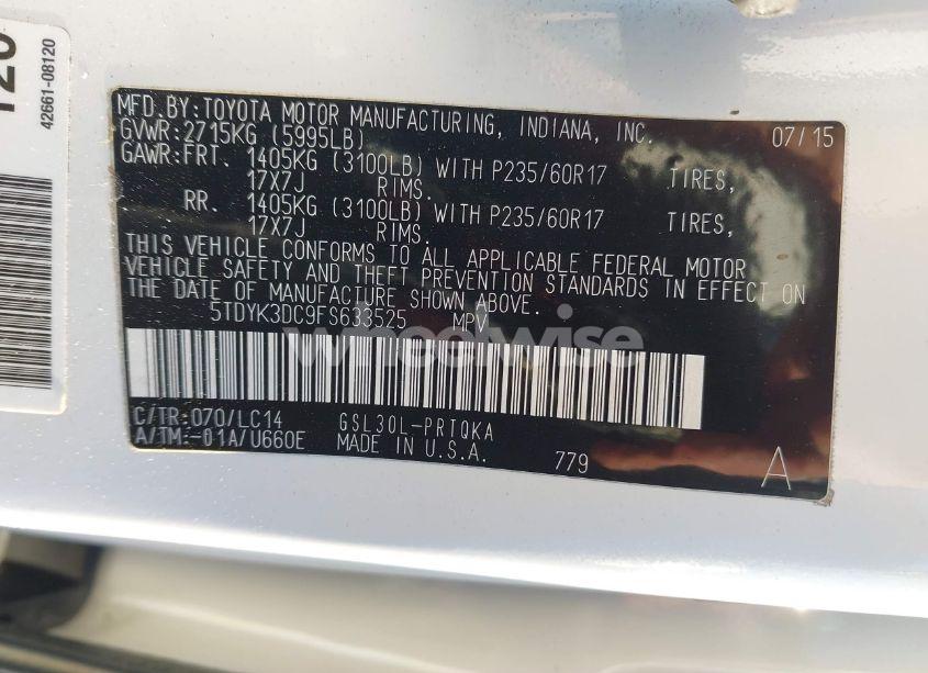 Photo 9 of 2015 Toyota Sienna XLE/LIMITED (VIN 5TDYK3DC9FS633525)