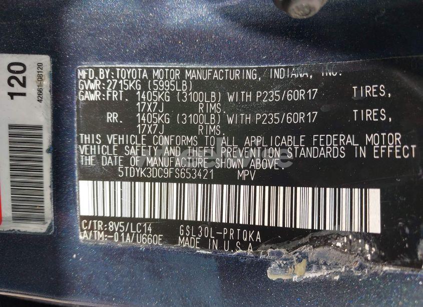 Photo 9 of 2015 Toyota Sienna XLE 8 PASSENGER (VIN 5TDYK3DC9FS653421)