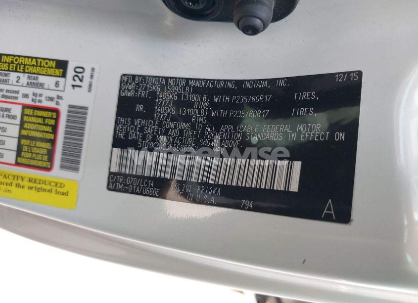 Photo 9 of 2015 Toyota Sienna XLE 8 PASSENGER (VIN 5TDYK3DC9FS686953)