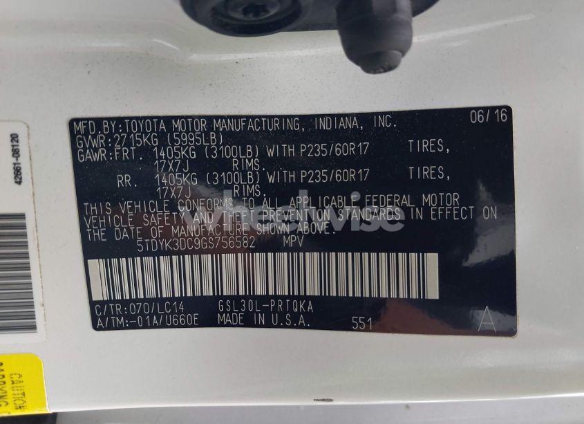 Photo 9 of 2016 Toyota Sienna XLE 8 PASSENGER (VIN 5TDYK3DC9GS756582)