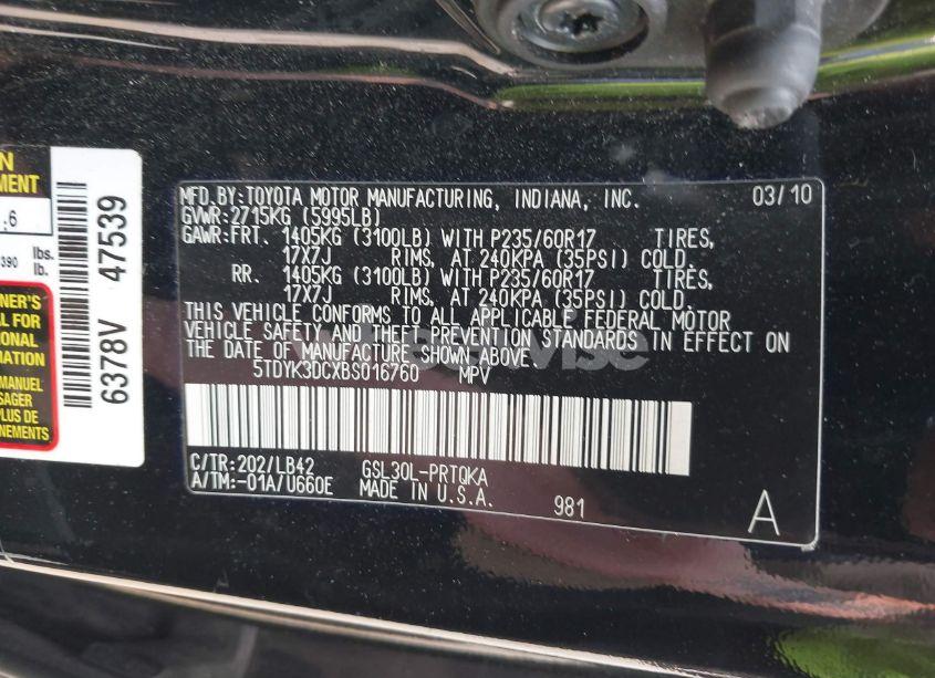 Photo 9 of 2011 Toyota Sienna XLE V6 (VIN 5TDYK3DCXBS016760)