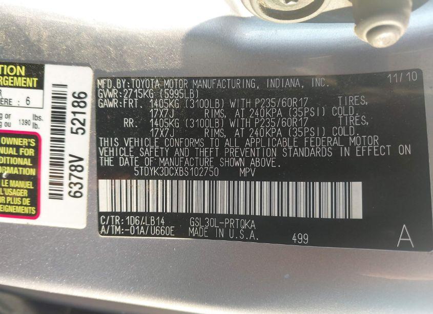Photo 9 of 2011 Toyota Sienna XLE V6 (VIN 5TDYK3DCXBS102750)