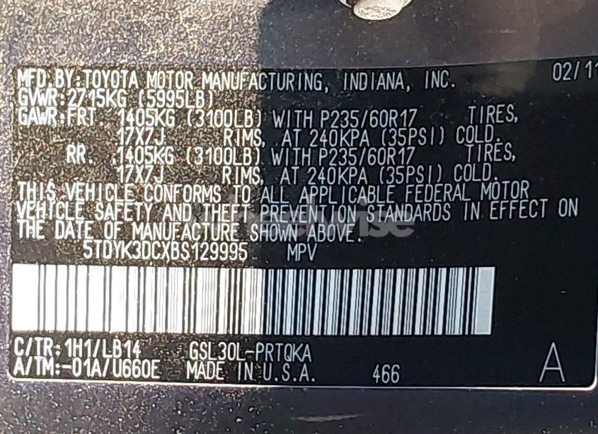 Photo 9 of 2011 Toyota Sienna XLE V6 (VIN 5TDYK3DCXBS129995)