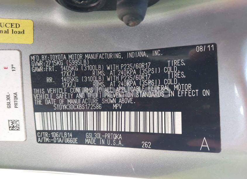 Photo 9 of 2011 Toyota Sienna XLE V6 (VIN 5TDYK3DCXBS172586)