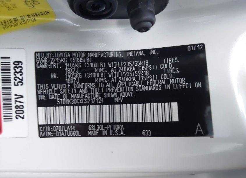 Photo 9 of 2012 Toyota Sienna XLE/LIMITED (VIN 5TDYK3DCXCS217124)