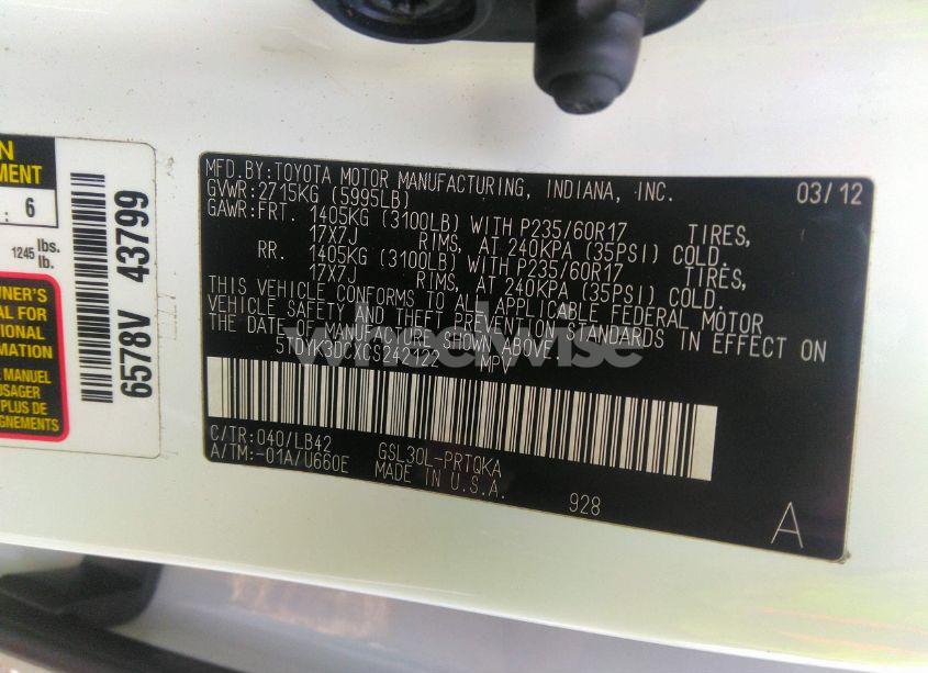 Photo 9 of 2012 Toyota Sienna XLE/LIMITED (VIN 5TDYK3DCXCS242122)