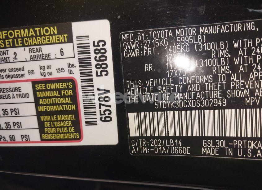 Photo 9 of 2013 Toyota Sienna XLE V6 8 PASSENGER (VIN 5TDYK3DCXDS302949)