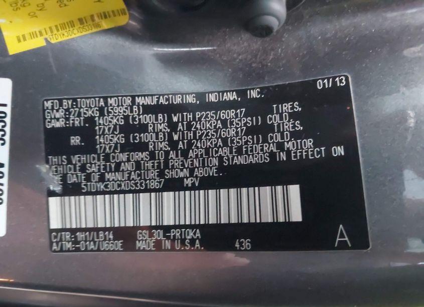 Photo 9 of 2013 Toyota Sienna XLE V6 8 PASSENGER (VIN 5TDYK3DCXDS331867)