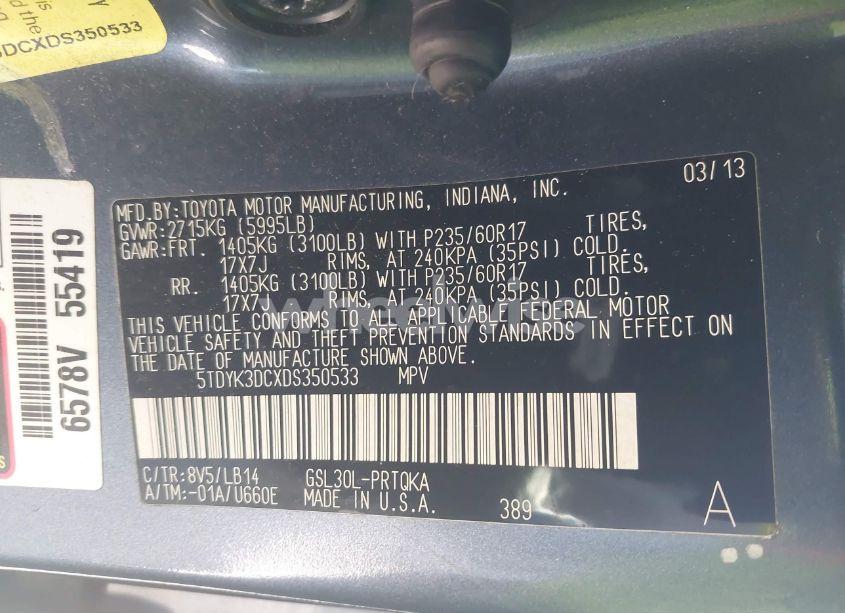 Photo 9 of 2013 Toyota Sienna XLE V6 8 PASSENGER (VIN 5TDYK3DCXDS350533)