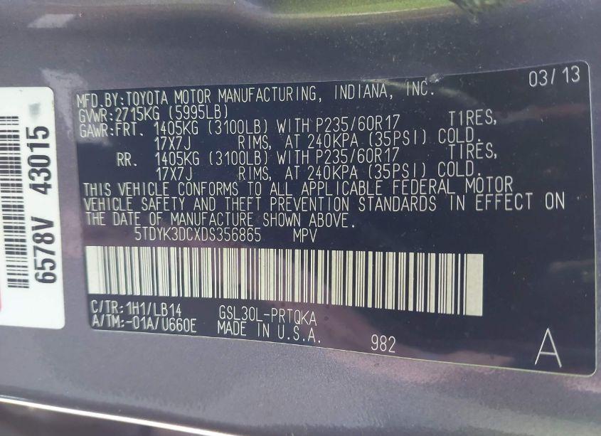 Photo 9 of 2013 Toyota Sienna XLE/LIMITED (VIN 5TDYK3DCXDS356865)