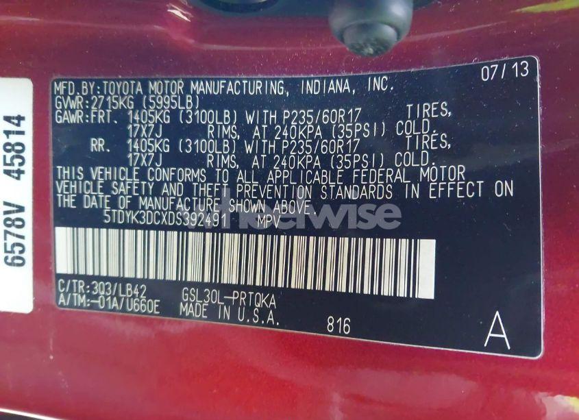 Photo 9 of 2013 Toyota Sienna XLE V6 8 PASSENGER (VIN 5TDYK3DCXDS392491)