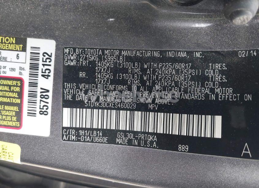 Photo 9 of 2014 Toyota Sienna XLE V6 8 PASSENGER (VIN 5TDYK3DCXES460029)