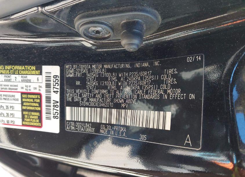 Photo 9 of 2014 Toyota Sienna XLE/LIMITED (VIN 5TDYK3DCXES462010)