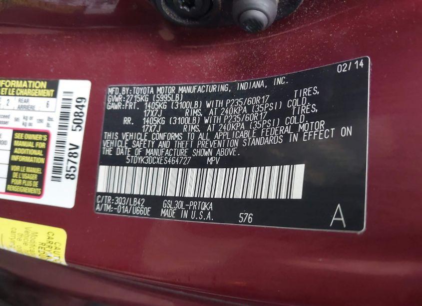 Photo 9 of 2014 Toyota Sienna XLE/LIMITED (VIN 5TDYK3DCXES464727)