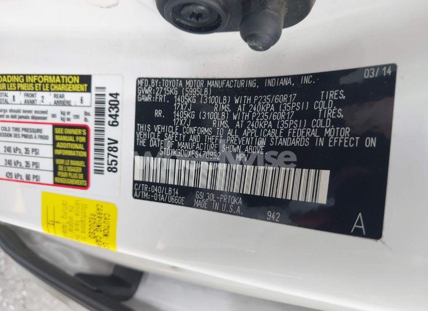 Photo 9 of 2014 Toyota Sienna XLE V6 8 PASSENGER (VIN 5TDYK3DCXES470852)