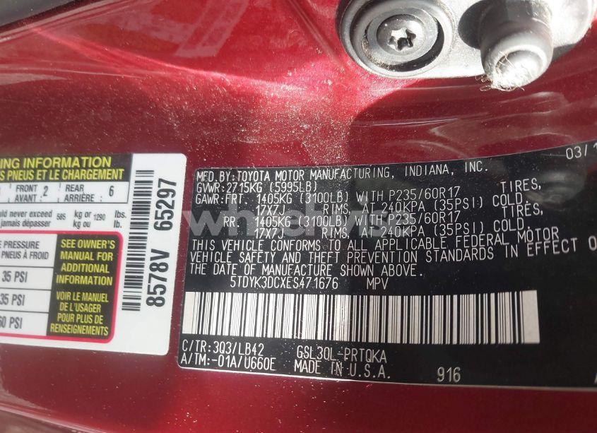 Photo 9 of 2014 Toyota Sienna XLE V6 8 PASSENGER (VIN 5TDYK3DCXES471676)