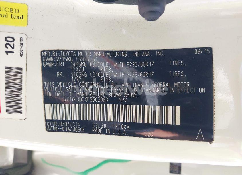 Photo 9 of 2015 Toyota Sienna XLE 8 PASSENGER (VIN 5TDYK3DCXFS663083)