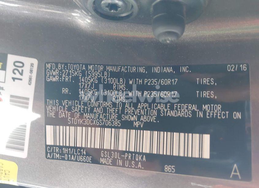 Photo 9 of 2016 Toyota Sienna XLE PREMIUM 8 PASSENGER (VIN 5TDYK3DCXGS706385)