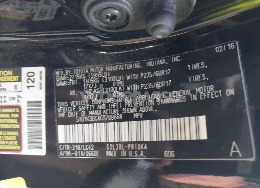 Photo 9 of 2016 Toyota Sienna XLE PREMIUM 8 PASSENGER (VIN 5TDYK3DCXGS708668)