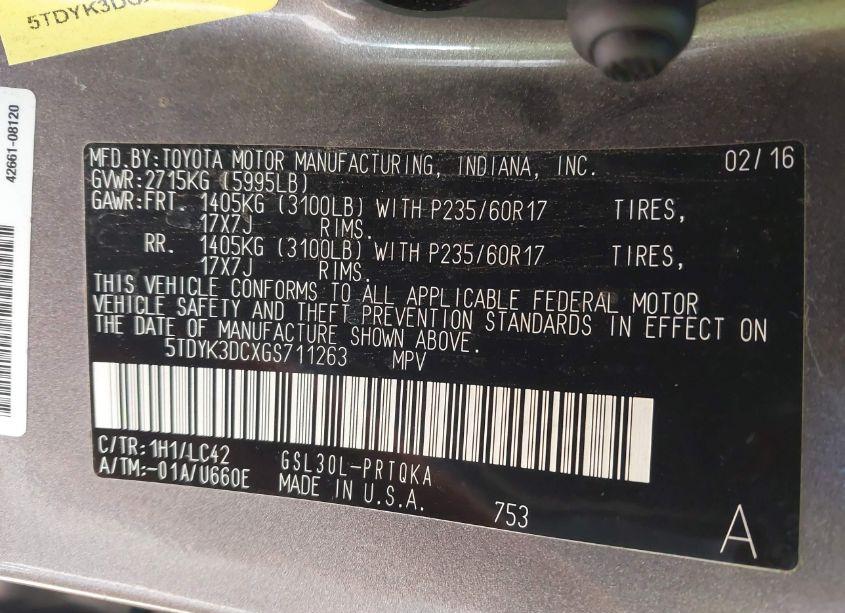 Photo 9 of 2016 Toyota Sienna XLE 8 PASSENGER (VIN 5TDYK3DCXGS711263)