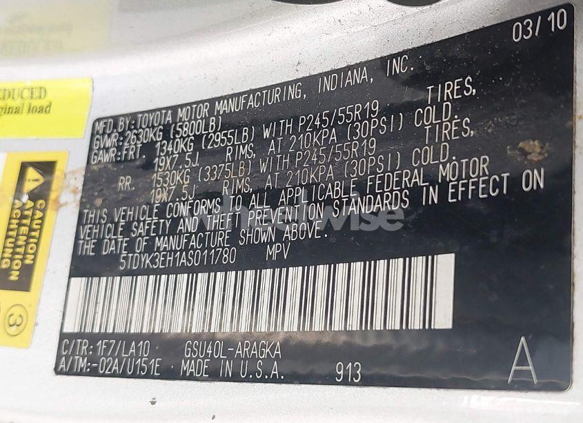 Photo 9 of 2010 Toyota Highlander LIMITED V6 (VIN 5TDYK3EH1AS011780)