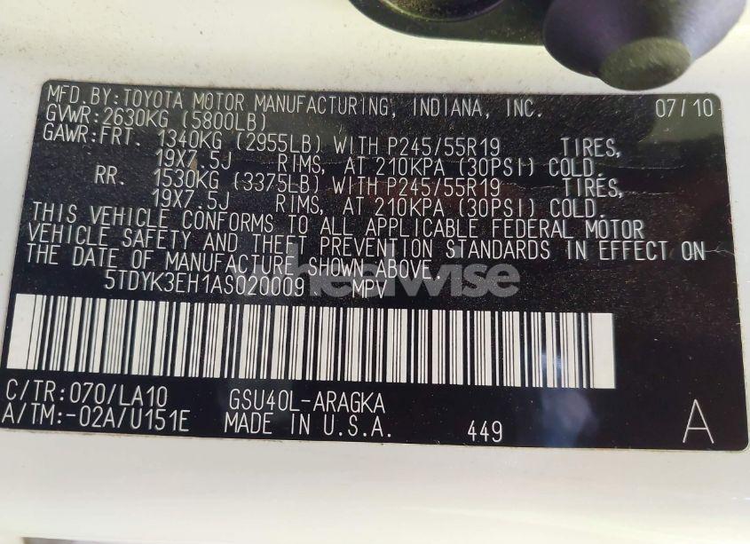 Photo 9 of 2010 Toyota Highlander LIMITED V6 (VIN 5TDYK3EH1AS020009)