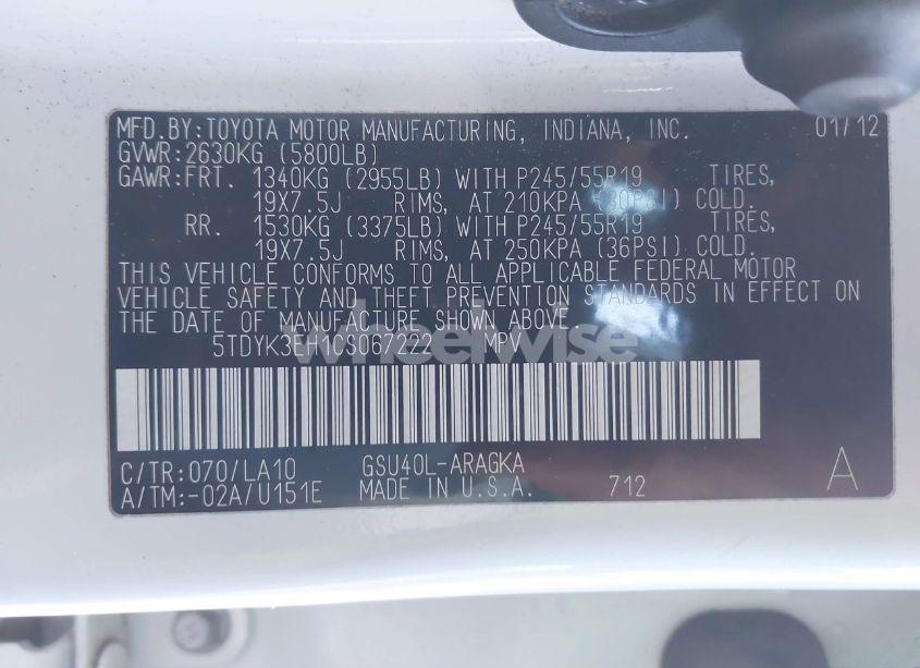 Photo 9 of 2012 Toyota Highlander LIMITED V6 (VIN 5TDYK3EH1CS067222)