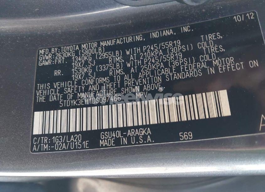 Photo 9 of 2013 Toyota Highlander LIMITED V6 (VIN 5TDYK3EH1DS097466)