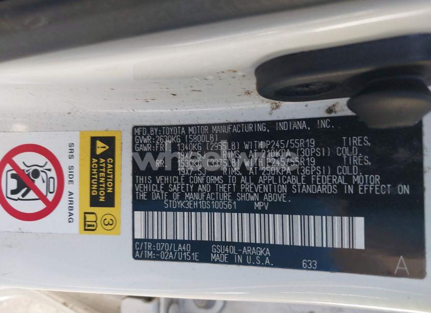 Photo 9 of 2013 Toyota Highlander LIMITED V6 (VIN 5TDYK3EH1DS100561)