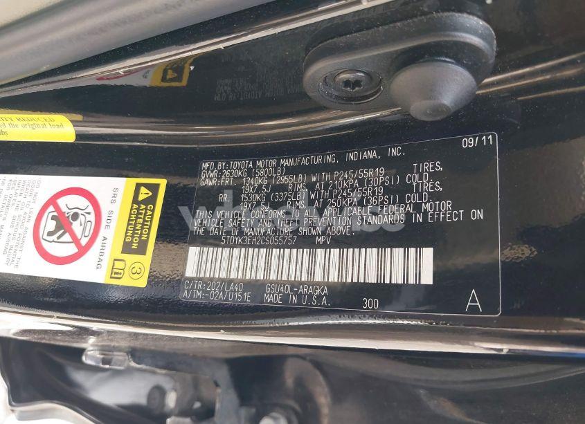 Photo 9 of 2012 Toyota Highlander LIMITED V6 (VIN 5TDYK3EH2CS055757)