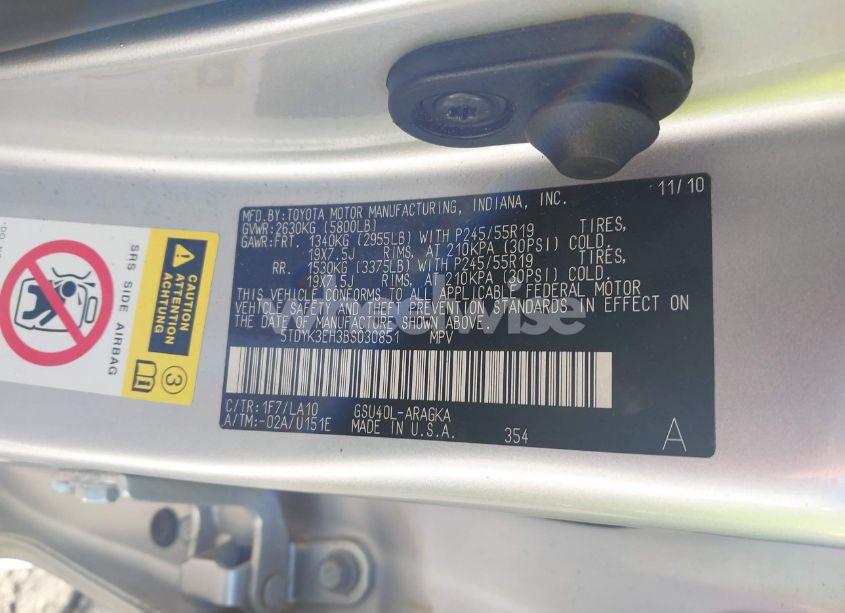 Photo 9 of 2011 Toyota Highlander LIMITED V6 (VIN 5TDYK3EH3BS030851)