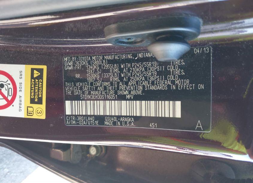 Photo 9 of 2013 Toyota Highlander LIMITED V6 (VIN 5TDYK3EH3DS116051)