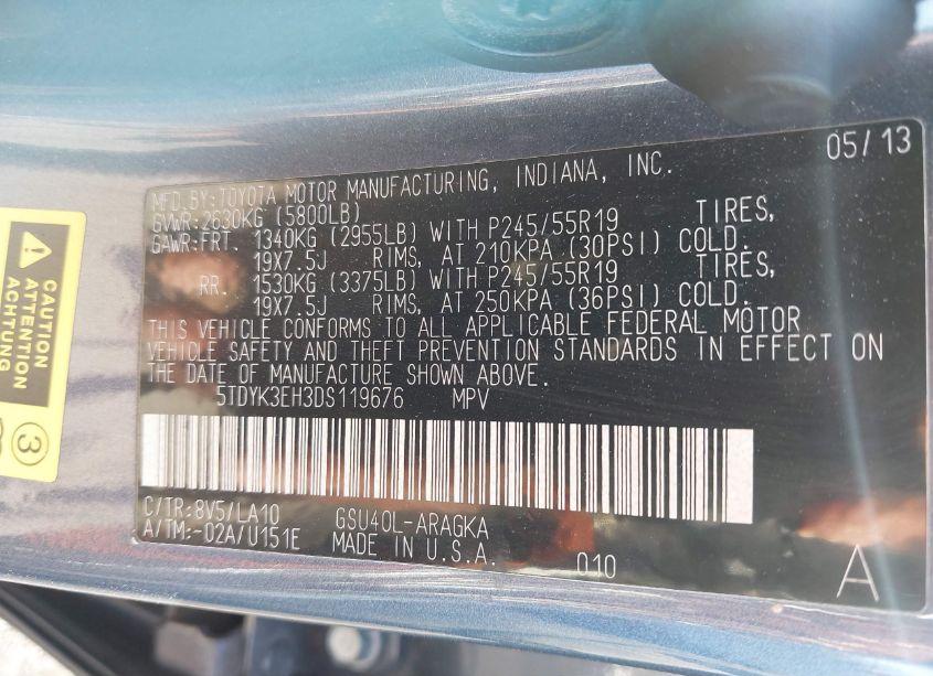 Photo 9 of 2013 Toyota Highlander LIMITED V6 (VIN 5TDYK3EH3DS119676)