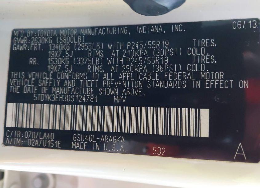 Photo 9 of 2013 Toyota Highlander LIMITED V6 (VIN 5TDYK3EH3DS124781)