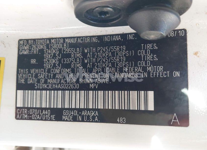 Photo 9 of 2010 Toyota Highlander LIMITED V6 (VIN 5TDYK3EH4AS022630)