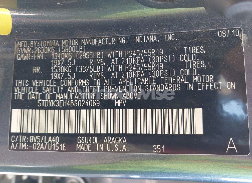 Photo 9 of 2011 Toyota Highlander LIMITED V6 (VIN 5TDYK3EH4BS024069)