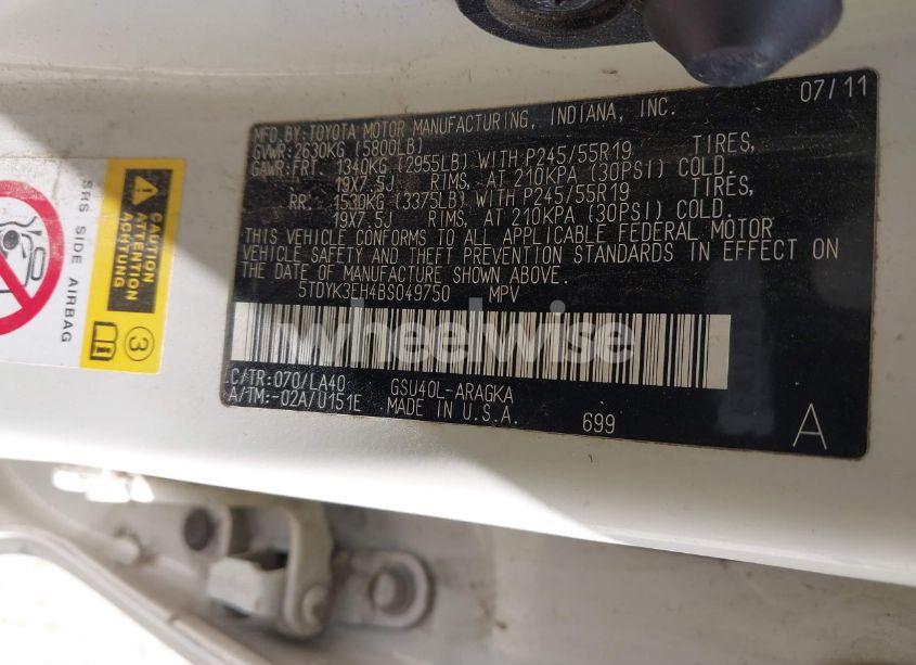 Photo 9 of 2011 Toyota Highlander LIMITED V6 (VIN 5TDYK3EH4BS049750)