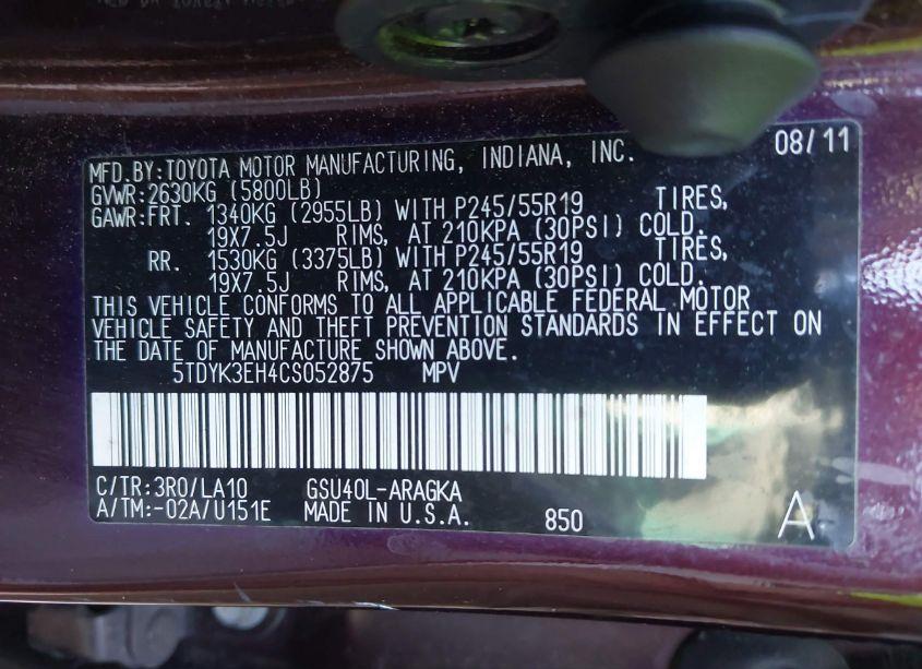 Photo 9 of 2012 Toyota Highlander LIMITED V6 (VIN 5TDYK3EH4CS052875)