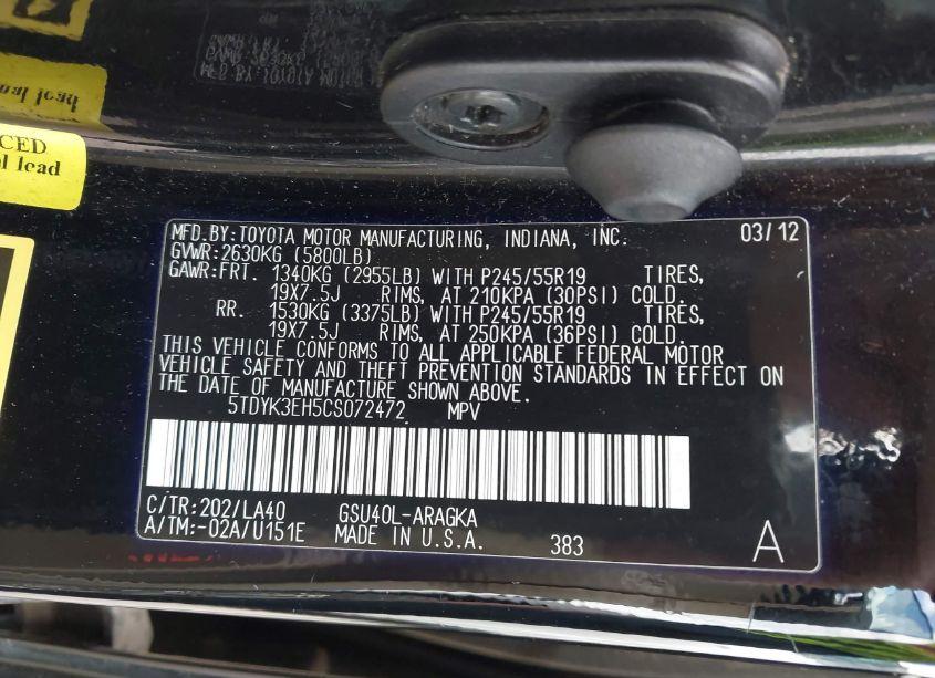 Photo 9 of 2012 Toyota Highlander LIMITED V6 (VIN 5TDYK3EH5CS072472)