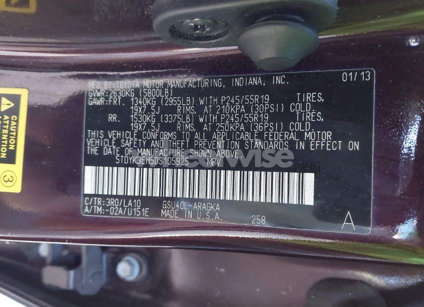 Photo 9 of 2013 Toyota Highlander LIMITED V6 (VIN 5TDYK3EH5DS105925)