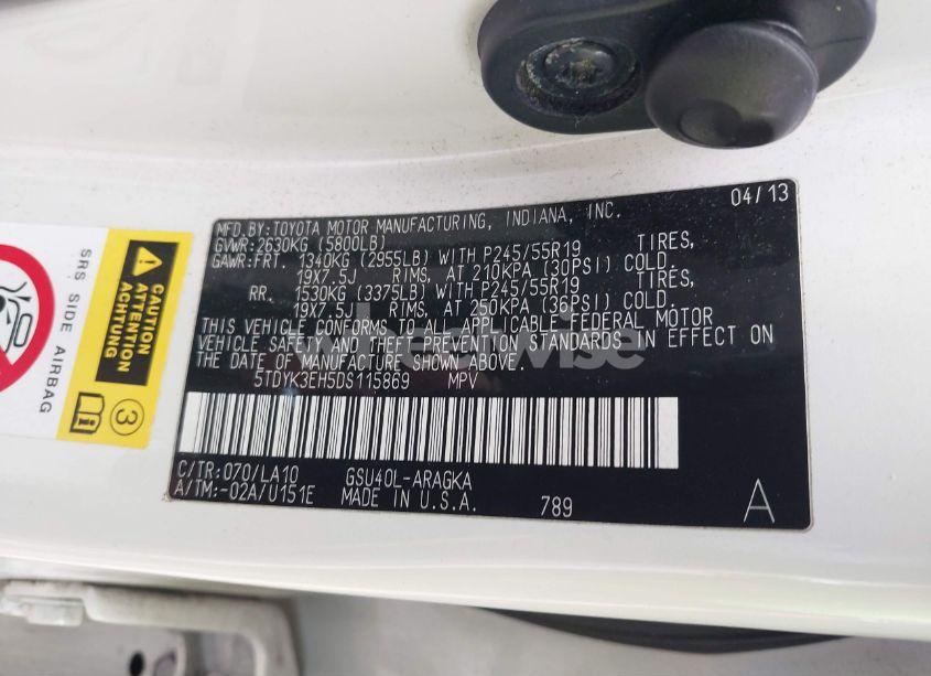 Photo 9 of 2013 Toyota Highlander LIMITED V6 (VIN 5TDYK3EH5DS115869)