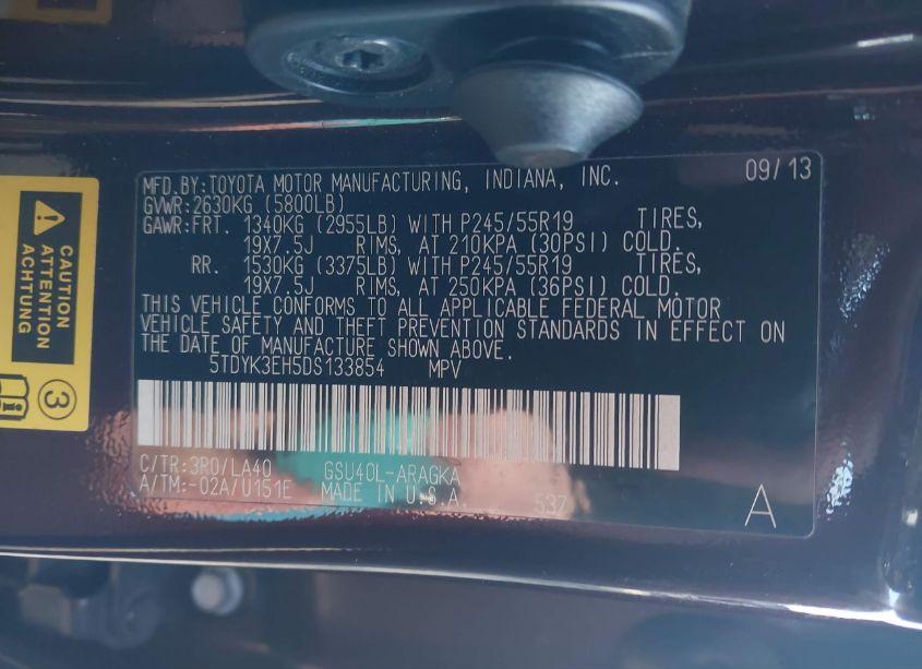 Photo 9 of 2013 Toyota Highlander LIMITED V6 (VIN 5TDYK3EH5DS133854)