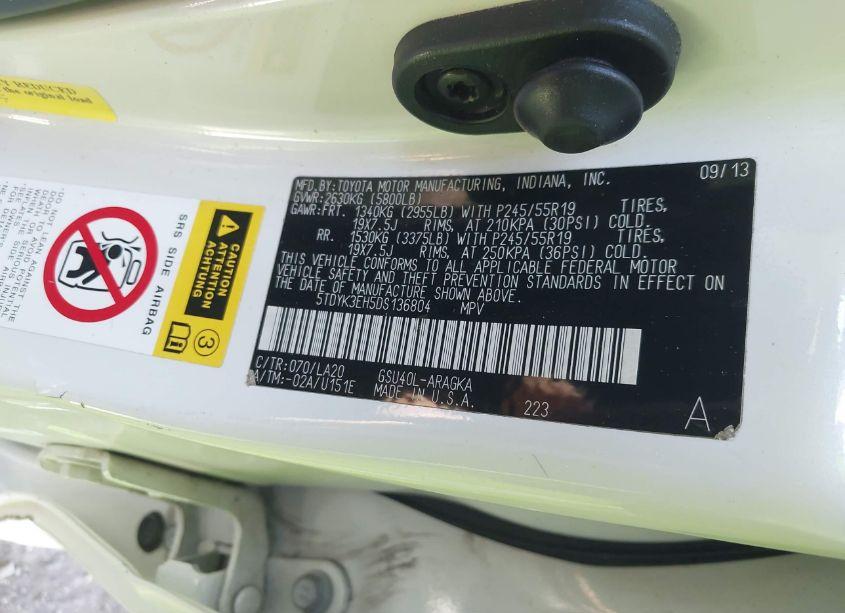 Photo 9 of 2013 Toyota Highlander LIMITED V6 (VIN 5TDYK3EH5DS136804)