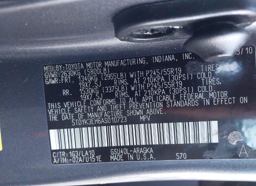 Photo 9 of 2010 Toyota Highlander LIMITED V6 (VIN 5TDYK3EH6AS010723)