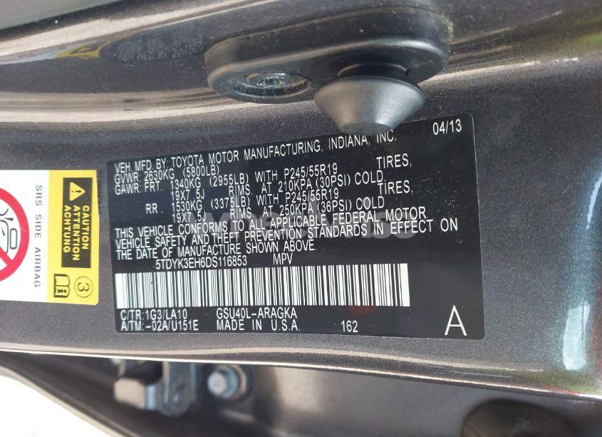 Photo 9 of 2013 Toyota Highlander LIMITED V6 (VIN 5TDYK3EH6DS116853)