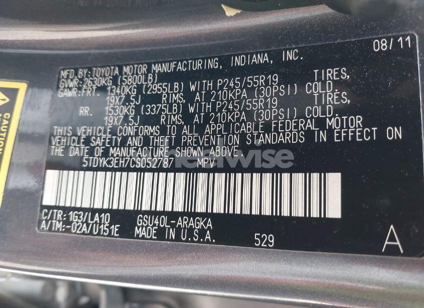 Photo 9 of 2012 Toyota Highlander LIMITED V6 (VIN 5TDYK3EH7CS052787)