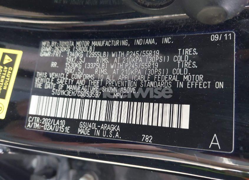 Photo 9 of 2012 Toyota Highlander LIMITED (VIN 5TDYK3EH7CS053597)