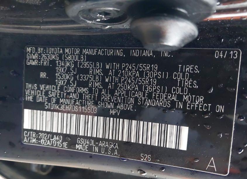 Photo 9 of 2013 Toyota Highlander LIMITED V6 (VIN 5TDYK3EH7DS115503)