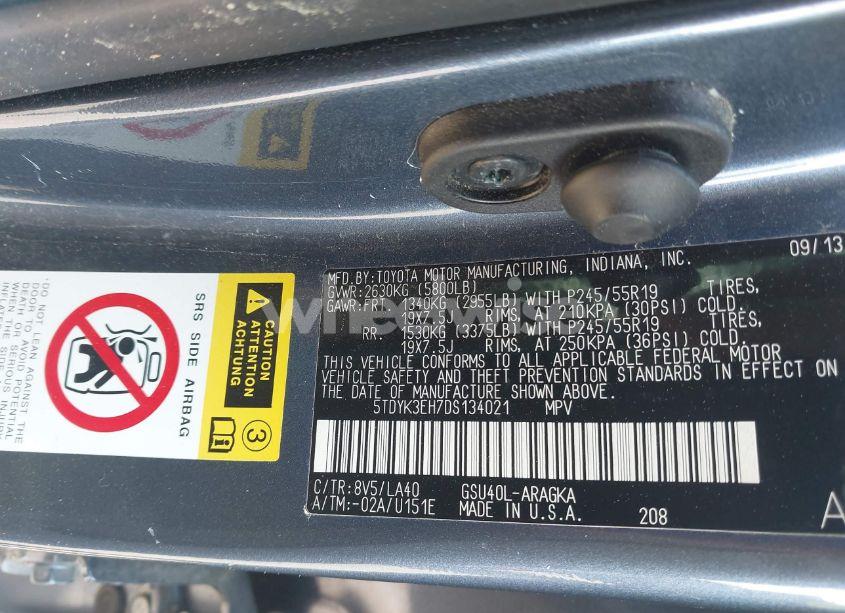 Photo 9 of 2013 Toyota Highlander LIMITED V6 (VIN 5TDYK3EH7DS134021)