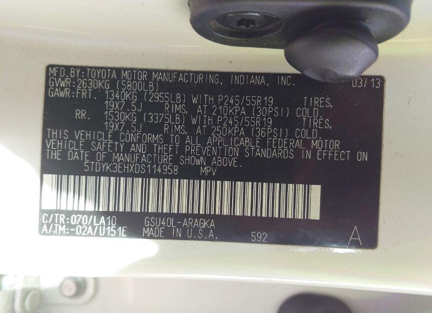 Photo 9 of 2013 Toyota Highlander LIMITED V6 (VIN 5TDYK3EHXDS114958)